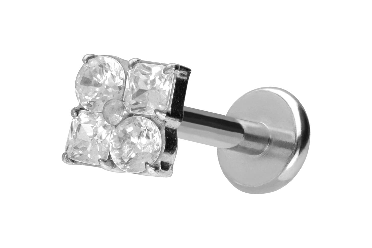 Titan Labret Piercing mit Push Fit KRISTALLBLUME